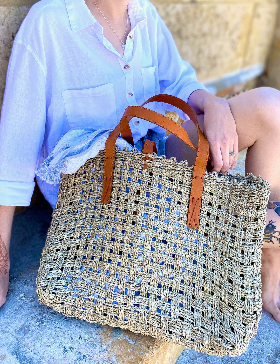 Cable Beach Woven Straw Tote