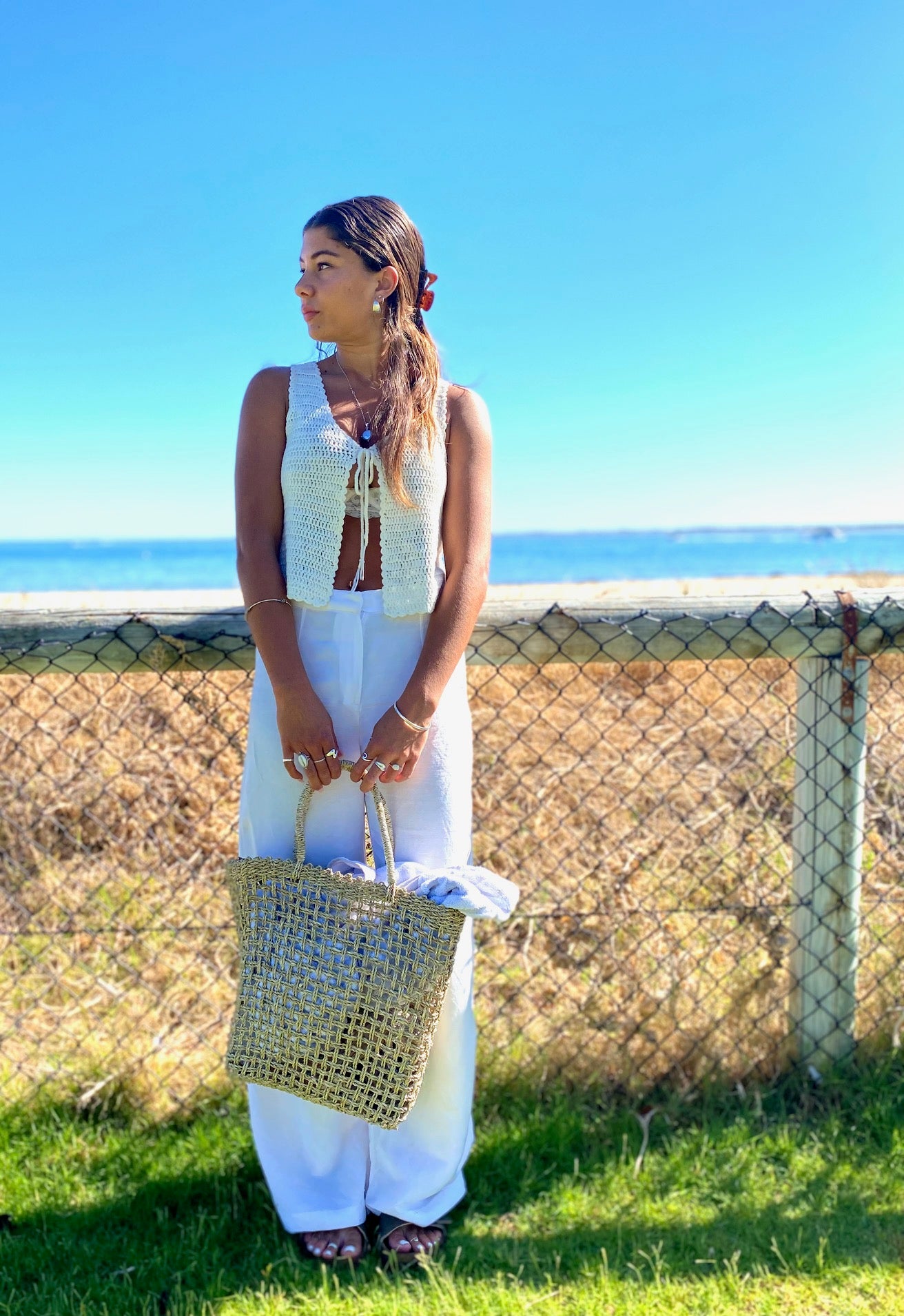 Cable Beach Mesh Straw Tote