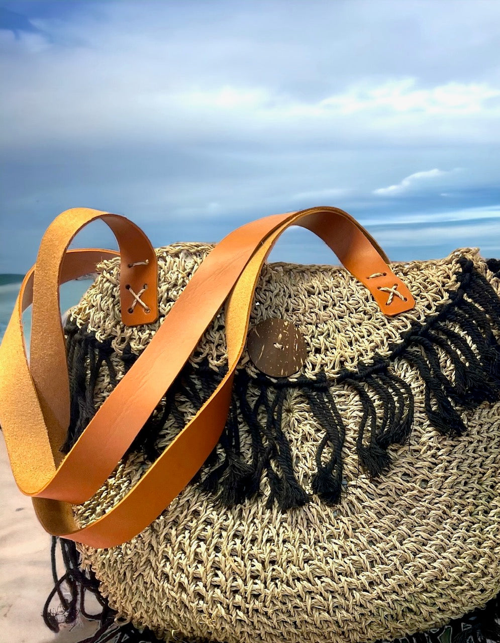 Cable Beach Fringed Straw Tote