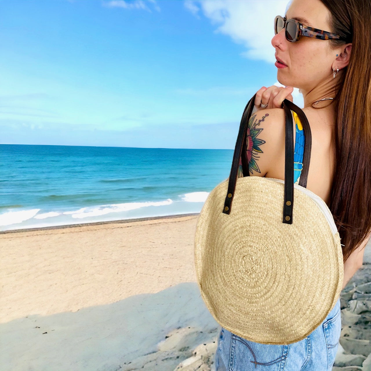 Cable Beach Round Straw Tote